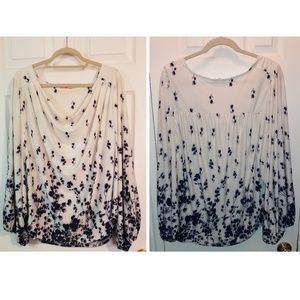 Simply Aster White & Navy Floral  Long  Sleeve 2X